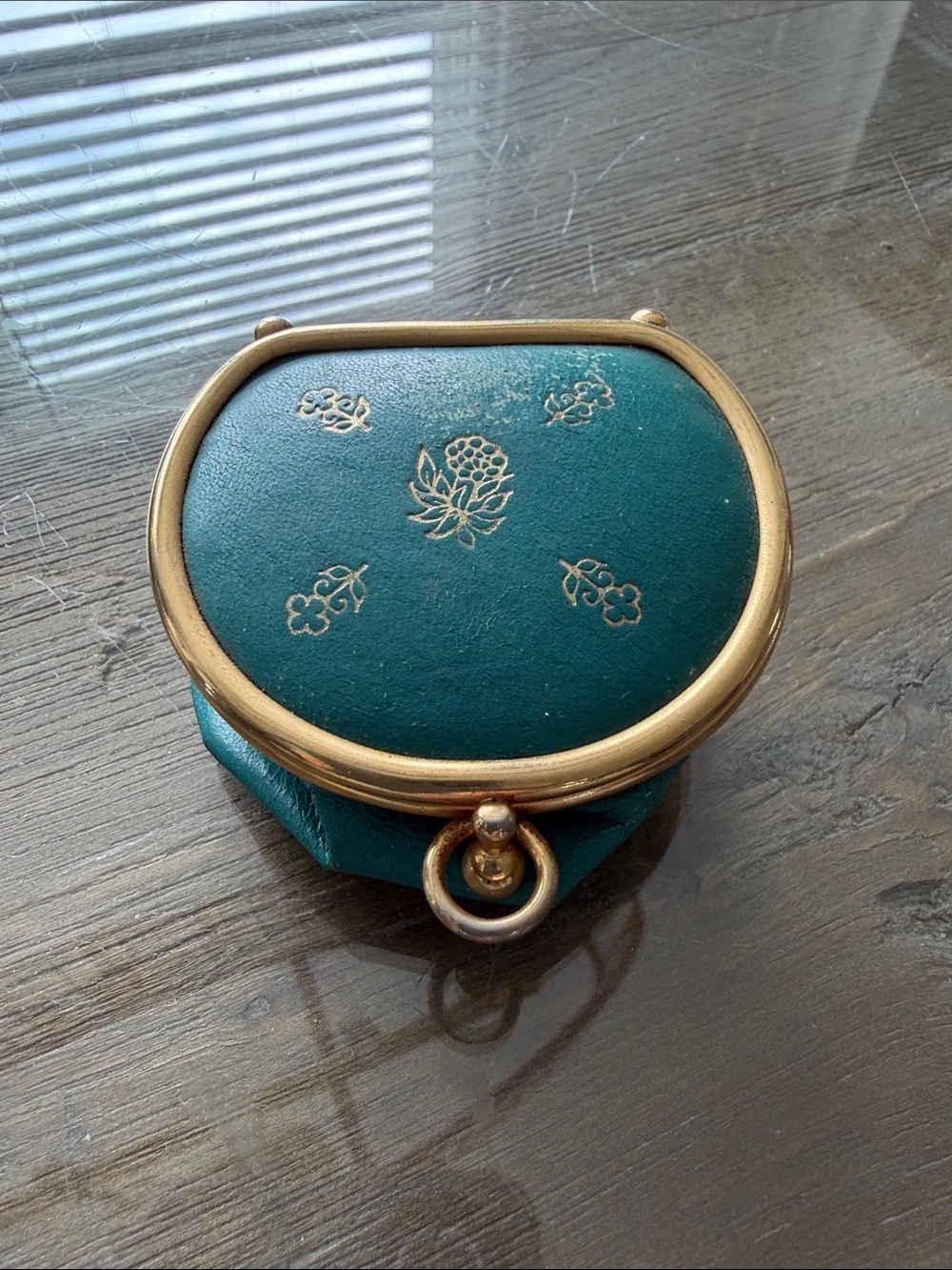 Vintage Spanish Leather Coin Purse with Brass Trim and kiss lock